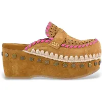 Mou Moutil kvinder. MU.SW611004A Brune hæklede lædertræsko (39), 5-8 cm, Ingen, Casual