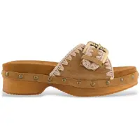 Mou Moutil kvinder. MU.SW151004A Sandaler i brun ruskind med lav hæl og træsko (37), 3-5 cm, Ingen, Casual