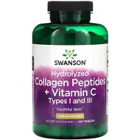 Swanson Health , Hydrolyseret Kollagen Peptider + Vitamin C, 1,000 mg, 250 Tabletter
