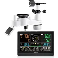 Vevor 7-i-1 trådløs vejrstation, 190,5 mm VA-display, soldrevet udendørssensor, regnmåler, indendørs og udendørs til vejrudsigt, temperatur, luftfugtighed, vindhastighed og -retning (ingen WiFi)