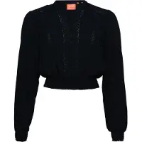 Superdry Superdrytil kvinder. W6011796A Marineblå bluse med smock og kniplingskant (L), Casual, Bomuld, Lange ærmer