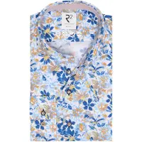R2 Skjorte Strikket Blomsterprint Blå Lyseblå måle