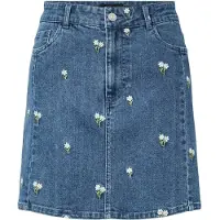 Pieces Flora Denim Emb Kort Nederdel Med Høj Talje