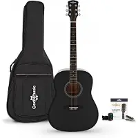 Gear4Music Dreadnought Venstrehånds Akustisk Guitar + Tilbehørspakke Sort