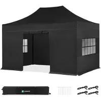 Vonroc Partytelt 3×4,5 m – Premium Easy‑Up – Pavillon | Med 4 sidevægge - Vandtæt – Stålramme – UV 50+ – Inkl. opbevaringstaske – Sort