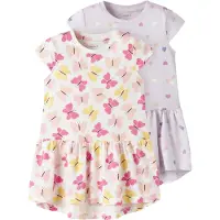 Name it Kjole - 2-pak - NmfVigga - Lavender Fog/Bright White - - 7 år (122) - Kjole