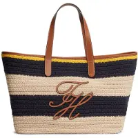 Tommy Hilfiger Shopper 'Woven Stripe Logo Appliqué Tote' beige / navy / karamel / gul