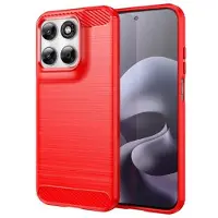 Mtp Products Motorola Moto G77/G67 Børstet TPU Cover - Karbonfiber - rød