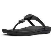FitFlop Fitfloptil kvinder. A5W-001 Sandalias Solay Glossy-Disc Toe sort (37), Læder, Fast, Ingen, Casual