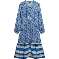 Superdry Superdrytil kvinder. W8011887A Blå printet midikjole (XS), Casual, Lange ærmer, Økologisk bomuld, Bæredygtig
