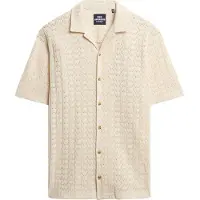 Superdry Superdrytil mænd. M4011058A Skjorte med strikket tekstur, beige (L), Casual, Bomuld, Korte ærmer