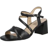 Caprice Heeled sandal, black, made of Leather with Trapeze heel, Size 37