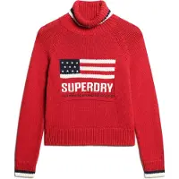 Superdry Superdrytil kvinder. W6110538A Strikket pullover med turn-down-krave Americana-rød (S), Casual, Bomuld, Lange ærmer