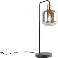QAZQA Design bordlampe sort med guld og røgglas - Zuzanna