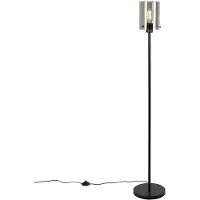 QAZQA Design gulvlampe sort med røgglas - Dome