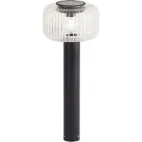 QAZQA Moderne udendørs pullert sort med ribbet glas inkl. LED Solar IP65 - Ribble Mushroom