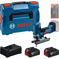 Bosch akku stiksav-sæt med 2 batterier 5,0 Ah, hurtigoplader og stiksavsklinge-sæt i L-BOXX (kasse)