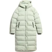 Superdry Superdrytil kvinder. W5011738A Lang quiltet jakke i mikrofiber grøn (S), Casual, Genanvendt polister, Bæredygtig