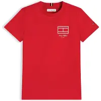 Tommy Hilfiger Shirts 'Outline Flag Logo' rød / hvid