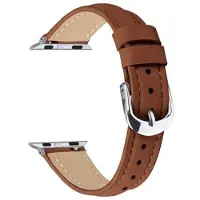 Mtp Products Apple Watch Series 11/10/9/8/SE 3/SE (2022)/7/SE/6/5/4/3/2/1 - Thin Ægte Læder Rem - 42mm/41mm/40mm/38mm - Brun