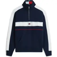 Tommy Hilfiger Sweatshirt 'Colour-blocked Quarter-zip Relaxed' mørkeblå / rød / hvid