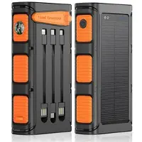 Mtp Products Solcelledrevet powerbank med håndsving, 30000mAh, med SOS-alarm, kompas og lommelygte - orange / sort