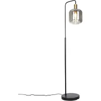 QAZQA Design gulvlampe sort med guld og røgglas - Zuzanna