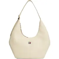 Tommy Hilfiger Skuldertaske 'Flag Plaque Slouch Hobo' creme