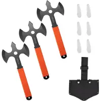 Vevor Kasteøkser og Tomahawks, 3-pak 340,4 mm Triple Edge Axe kasteøksesæt, rustfrit stålhoved med skridsikkert TPR-gummihåndtag, med sort nylonskede, til fritid og konkurrence