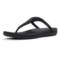 FitFlop Fitfloptil kvinder. A5Y-001 Sandalias Solay Mixed-Crystal Toe sort (40), Læder, Fast, Ingen, Casual