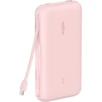 Belkin BoostCharge - Powerbank - med integreret kabel - 20000 mAh - 30 Watt - PD - 3 output-stikforbindelser (2 x USB-C, USB) - MFI Certified - pink