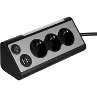 REV Light Socket Stikdåse med USB og LED-Lys - Sølv / Sort