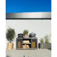 Kabeltromlen Luksus Grillbord med Dobbelt Gasflaskeskjuler | Sorte traller | 65.5 cm / Uden Topplade / 215 cm