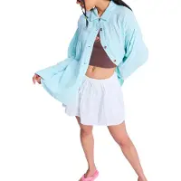 Roxy - Mærker - Morning Shine Stripe Shirt Coconut Milk Regular Stripe til UnisexBomuld - Størrelse S - Blå