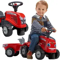 Falk Traktor m. trailer, rive og skovl Baby Massey Ferguson