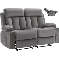 Vevor Loveseat lænestol, elektrisk lænestol med varme og massage, blød fløjls elektrisk lænestol med USB-porte, kopholdere og sidetasker, dobbelt loveseat lænestol til stuen, grå