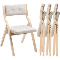 Vevor Træklapstole med hynde, Sæt med 4, Bærbar Sammenklappelig Hyndestol med Træramme, Moderne Polstret Spisestol til Køkken, Kontor, Bryllup, Fest, Spisestue, Nem Montering, Beige