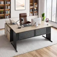 Vevor L-formet skrivebord, moderne vendbart kontorbord med skuffer og opbevaringsskab, kraftigt stort træbord, 158,7 kg lasteevne, nem montering, til arbejdsstudier og skrivning