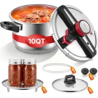 Vevor Trykkoger, 9L Trykkoger i rustfrit stål, Trykbeholder med damprist, Hærdet glaslåg, Tre trykindstillinger til kød, bønner, ris, suppe, saucer, Tilberedning op til 100 kPa