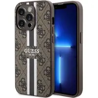 GUESS 4G Printed Stripes MagSafe-etui til iPhone 15 Pro - brun