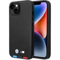 BMW iPhone 14 Plus Læder Stamp Tricolor MagSafe Etui Sort