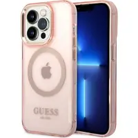 GUESS GUHMP14XHTCMP iPhone 14 Pro Max 6,7" pink/pink hard case Gold Outline Translucent MagSafe