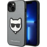 Karl Lagerfeld Saffiano Choupette Head Patch-etui til iPhone 14 Plus - sølv