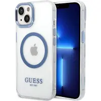 GUESS Metal Outline MagSafe-etui til iPhone 14 Plus - blå