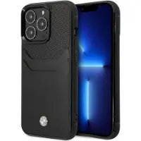 BMW Etui BMHCP14L22RSEPK iPhone 14 Pro 6,1" sort/sort læder med plads til kort