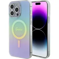 GUESS IML Iridescent MagSafe-etui til iPhone 15 Pro - turkis