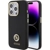 GUESS Silikone Logo Strass 4G-etui til iPhone 15 Pro Max - sort