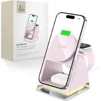 Tech-Protect QI15W-A43 3-i-1 magnetisk MagSafe trådløs oplader baby pink