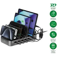 4smarts Charging station Team 100W 1x USB-A port 5x USB-C ports includes 6 cables black
