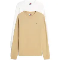 Tommy Hilfiger Bluser & t-shirts 'Tommy Flag Slim Long Sleeve T' beige / hvid